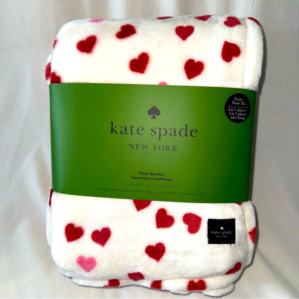NEW! KATE SPADE Twin XL Hearts Plush Fleece Blanket NWT GORGEOUS!